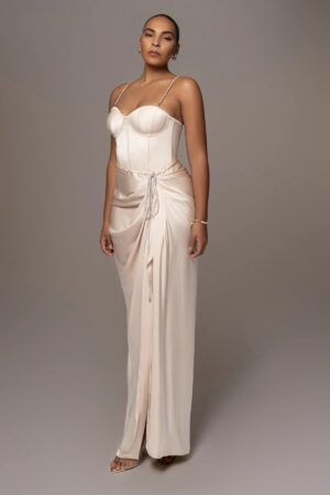 Celeste Rhinestone Champagne Satin Co-Ord Set – view 2