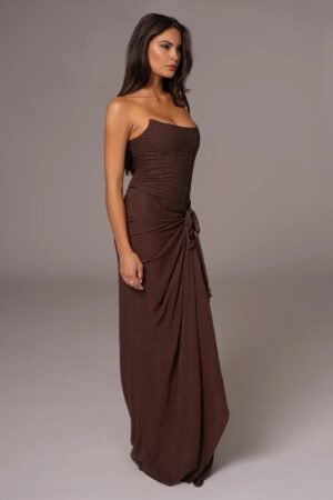 Coastal Breeze Chocolate Linen Maxi Skirt – view 2
