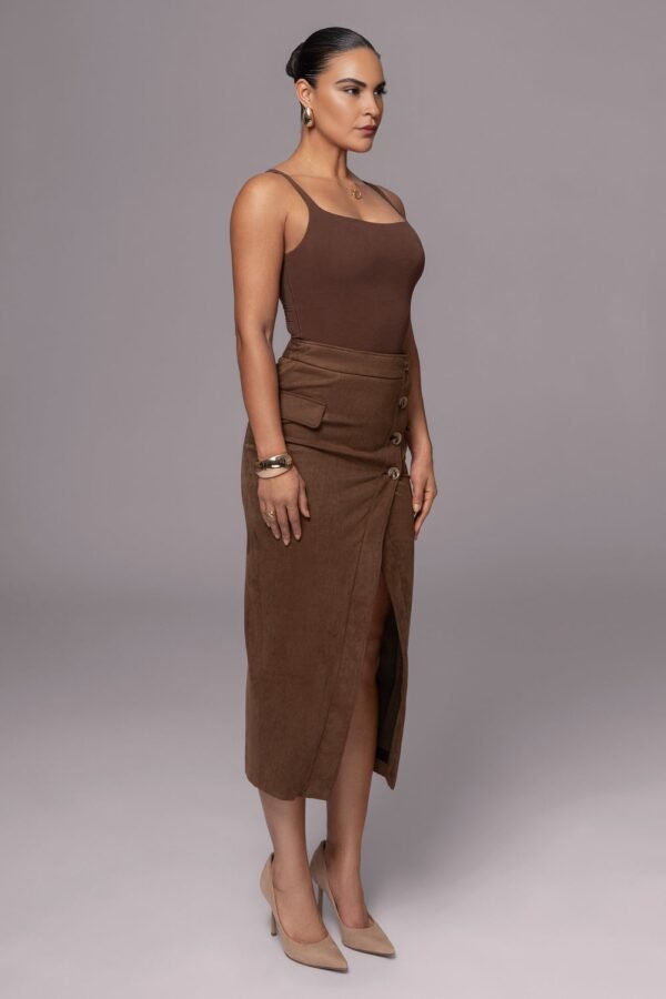 Asymmetry Suede Chocolate Midi Skirt - Image 2