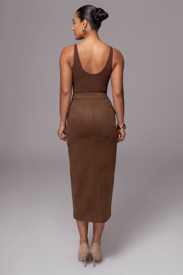 Asymmetry Suede Chocolate Midi Skirt - Image 3