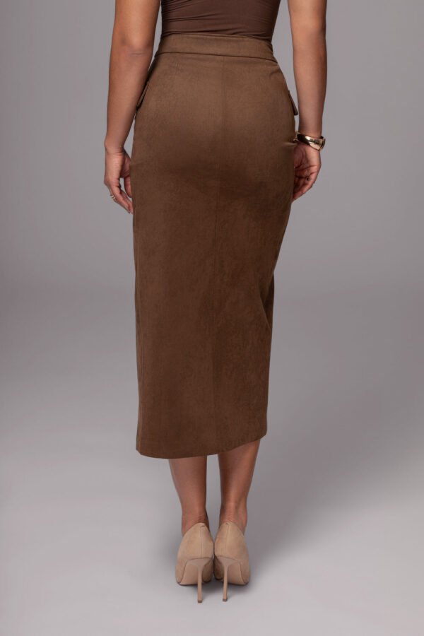 Asymmetry Suede Chocolate Midi Skirt - Image 5