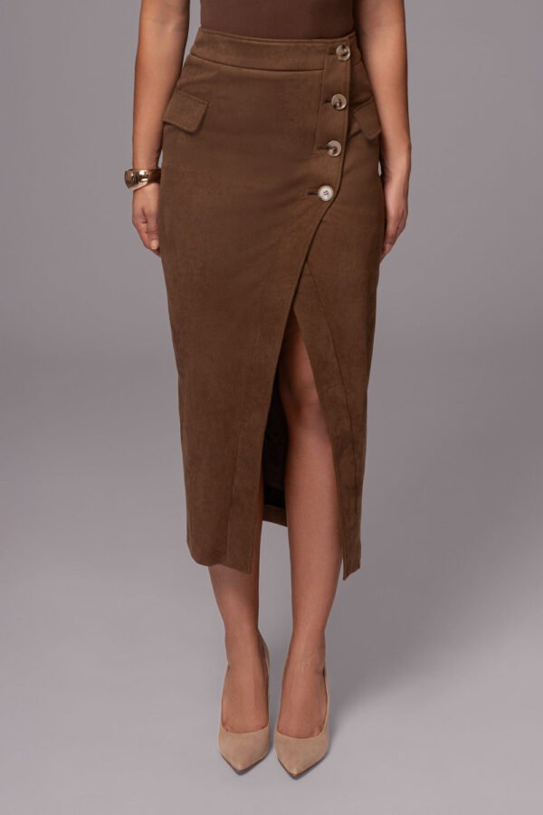 Asymmetry Suede Chocolate Midi Skirt - Image 4