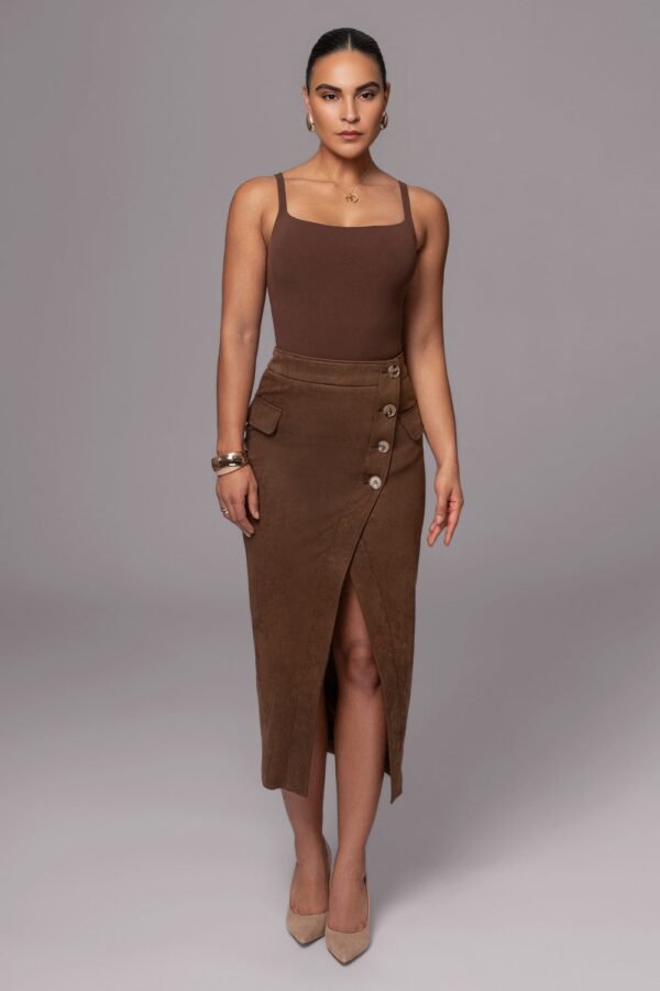 Asymmetry Suede Chocolate Midi Skirt