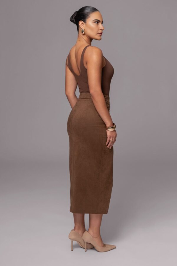 Asymmetry Suede Chocolate Midi Skirt - Image 6