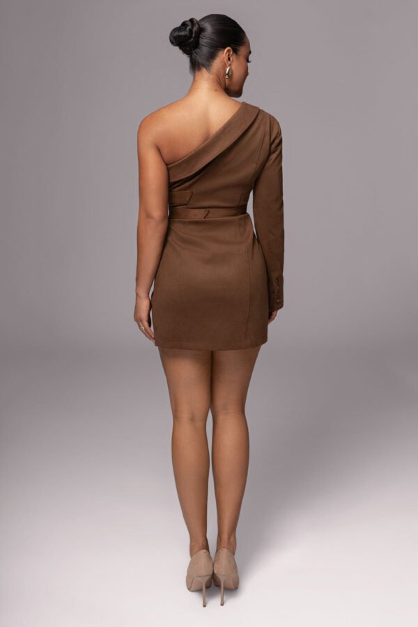 Velveted Suede Blazer Chocolate Mini Dress - Image 4