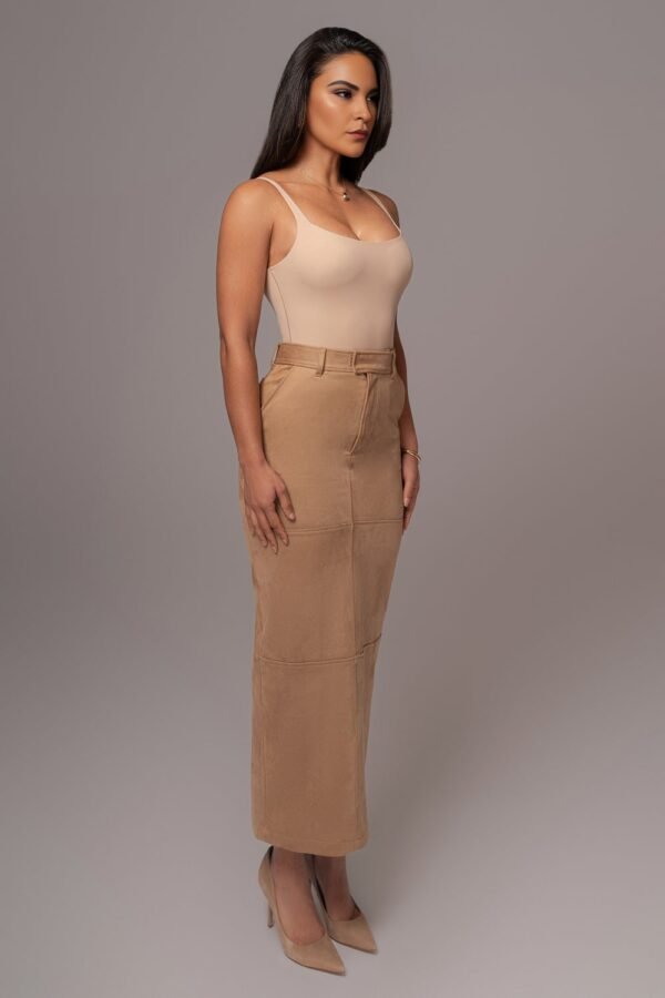 Rustic Suede Beige Maxi Skirt - Image 2