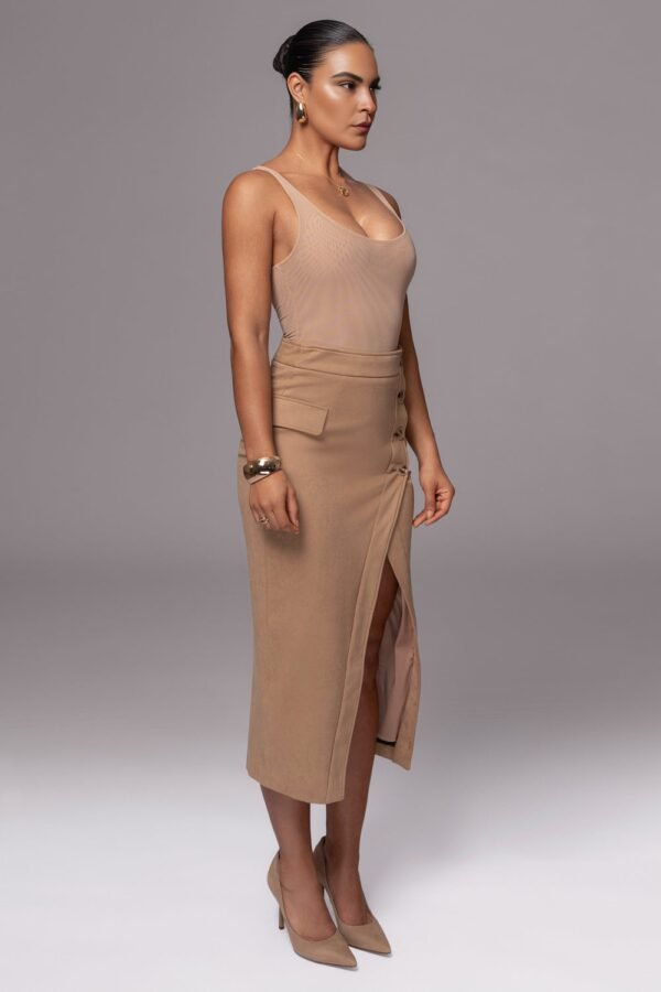 Asymmetry Suede Beige Midi Skirt - Image 2