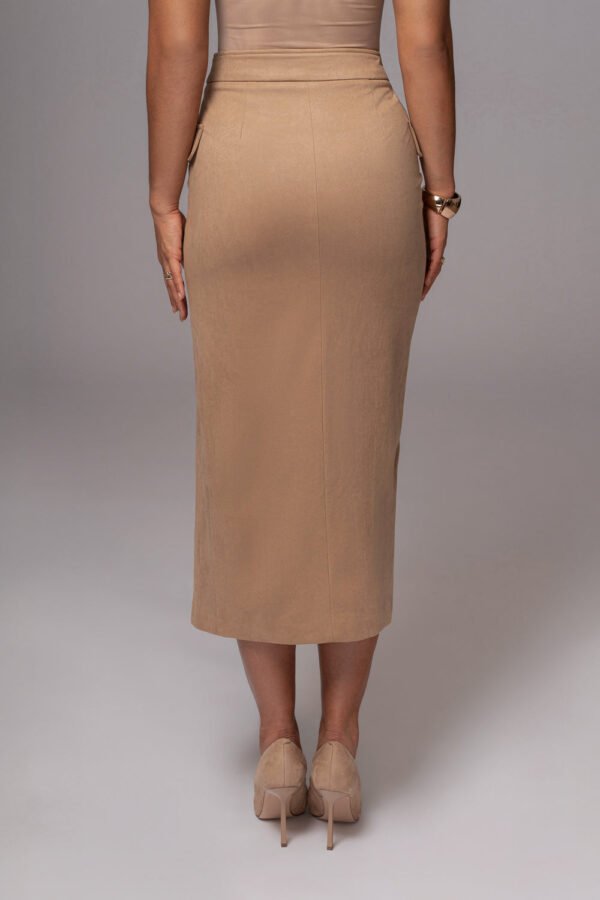 Asymmetry Suede Beige Midi Skirt - Image 4