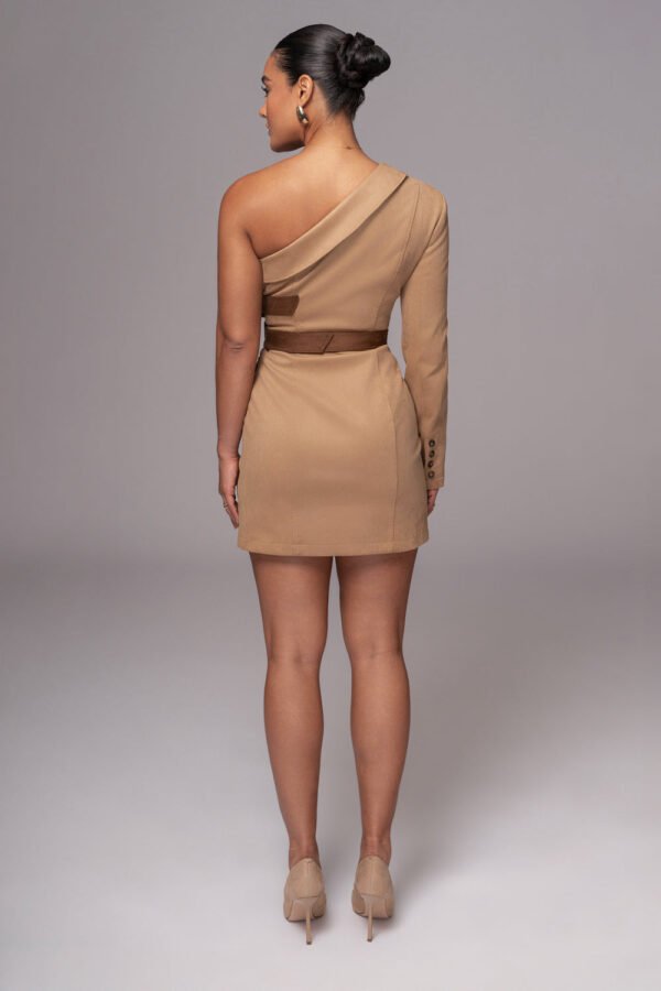 Velveted Suede Blazer Beige Mini Dress - Image 4