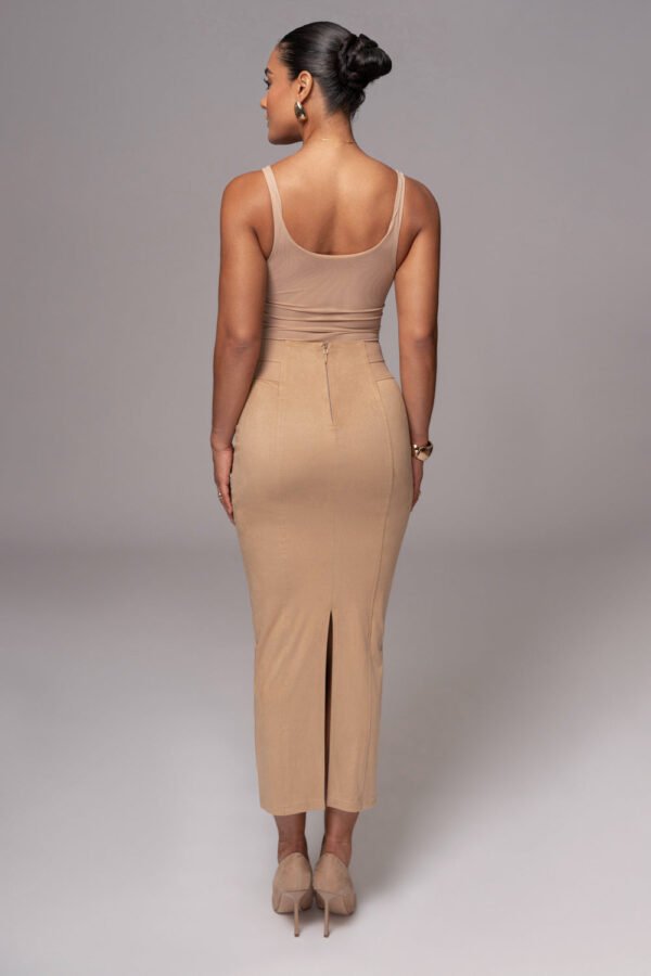 Velvet Sculpt Suede Beige Skirt - Image 5