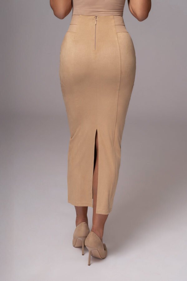 Velvet Sculpt Suede Beige Skirt - Image 4