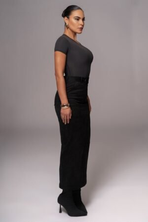 Rustic Suede Black Maxi Skirt – view 2