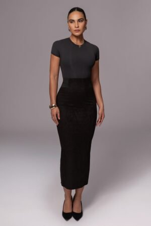 Velvet Sculpt Suede Black Skirt – view 2