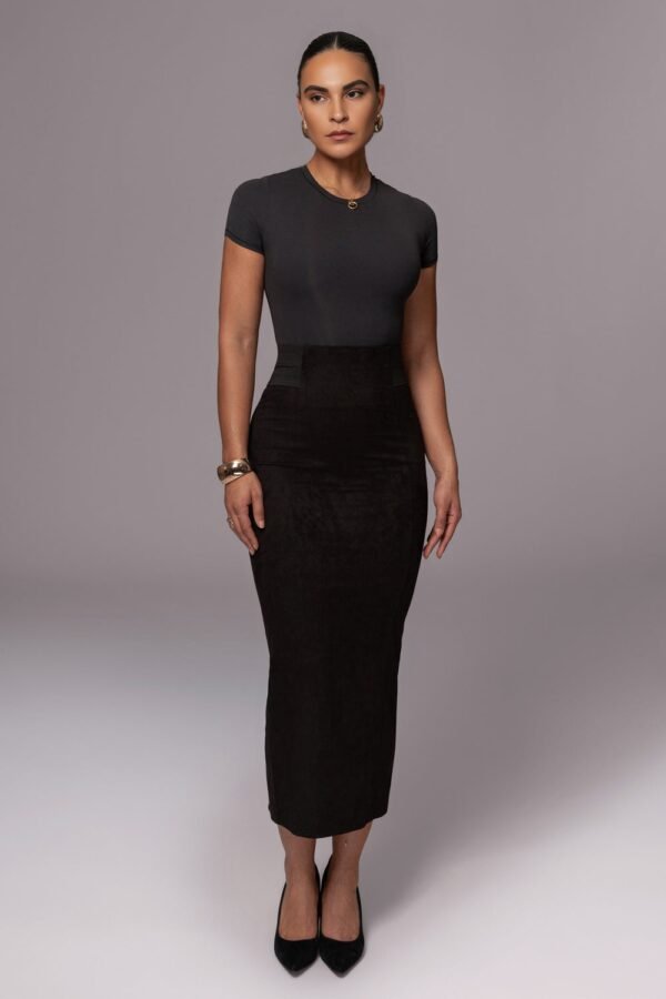 Velvet Sculpt Suede Black Skirt - Image 2