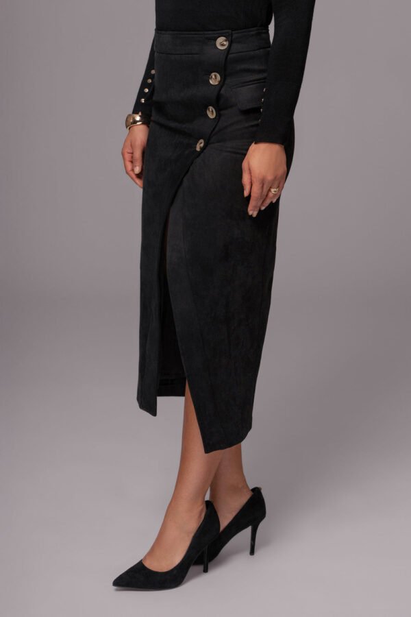 Asymmetry Suede Black Midi Skirt