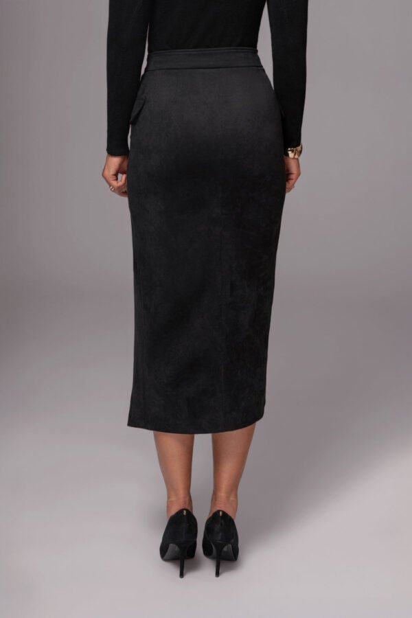 Asymmetry Suede Black Midi Skirt - Image 2