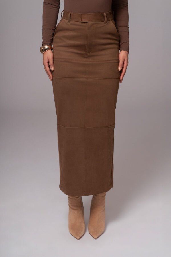 Rustic Suede Chocolate Maxi Skirt - Image 6