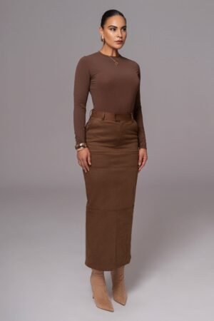 Rustic Suede Chocolate Maxi Skirt – view 2