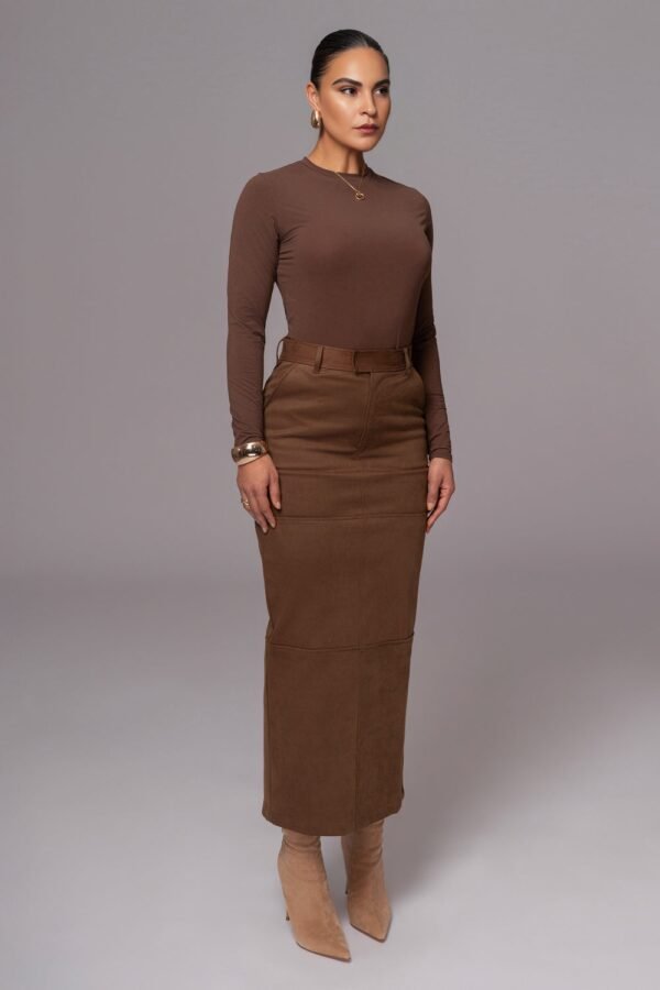 Rustic Suede Chocolate Maxi Skirt - Image 2