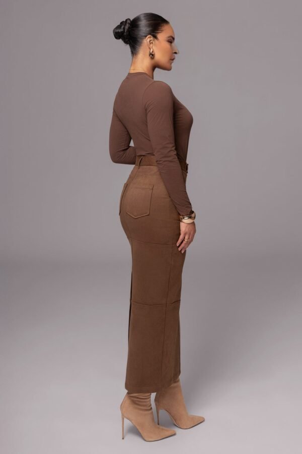 Rustic Suede Chocolate Maxi Skirt - Image 3