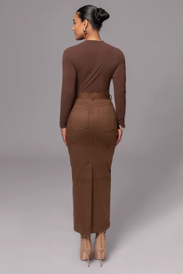 Rustic Suede Chocolate Maxi Skirt - Image 4