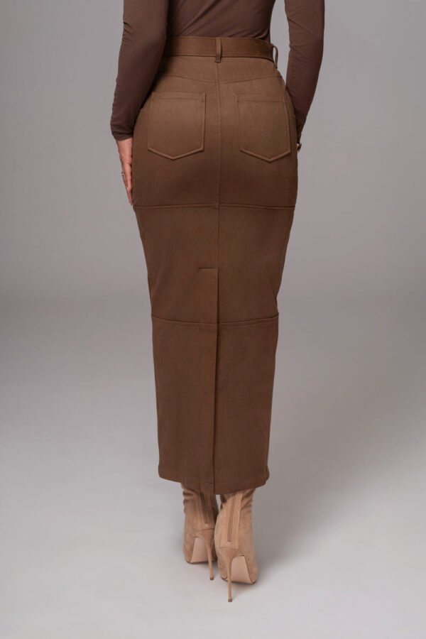 Rustic Suede Chocolate Maxi Skirt - Image 5