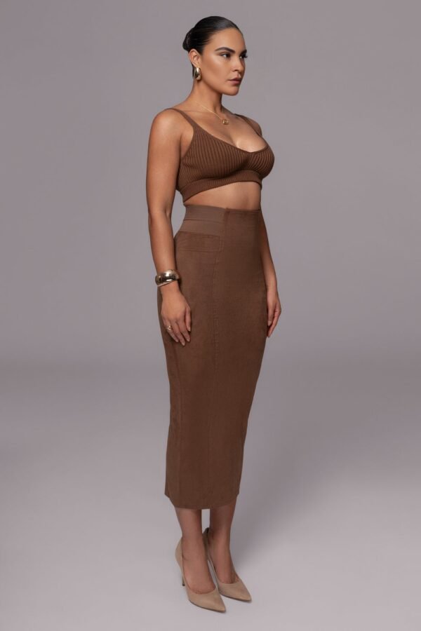 Velvet Sculpt Suede Chocolate Skirt - Image 2