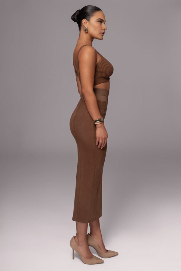 Velvet Sculpt Suede Chocolate Skirt - Image 3