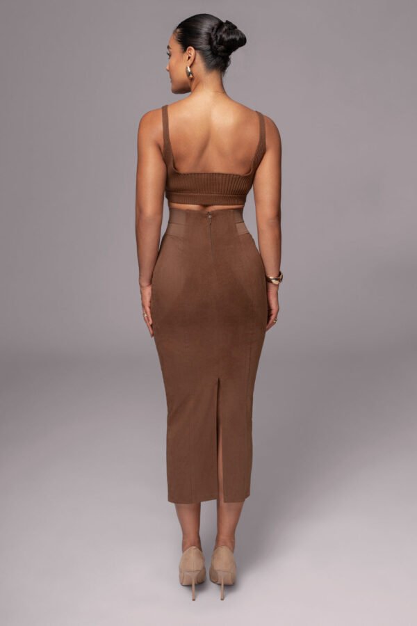 Velvet Sculpt Suede Chocolate Skirt - Image 4