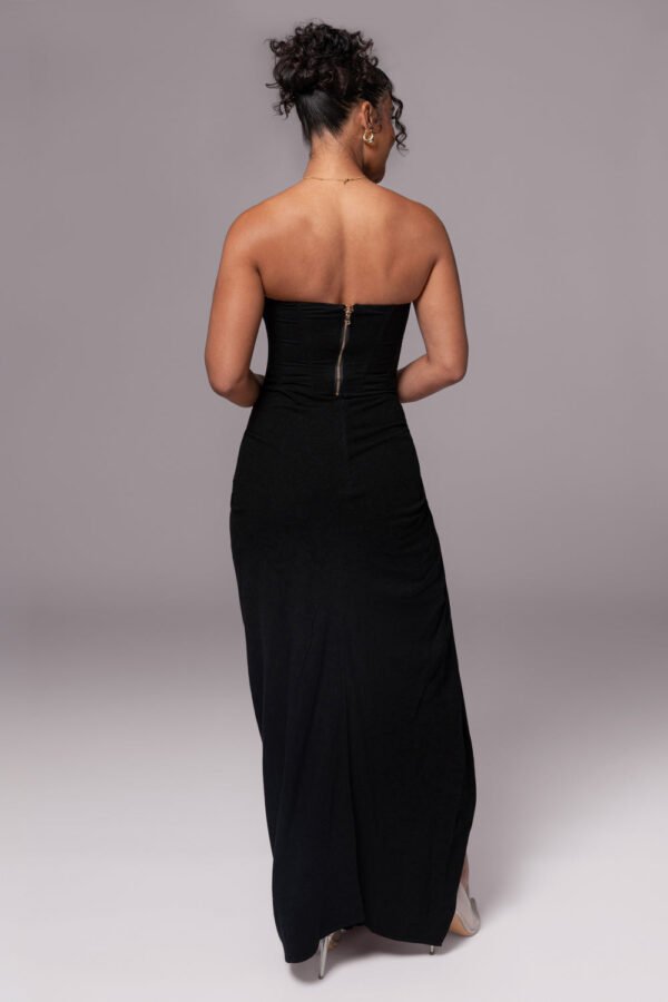 Drawstring Black Linen Maxi Skirt - Image 3