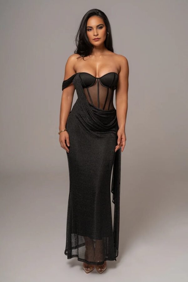 Metallic Chain Mail Corset Black Gown