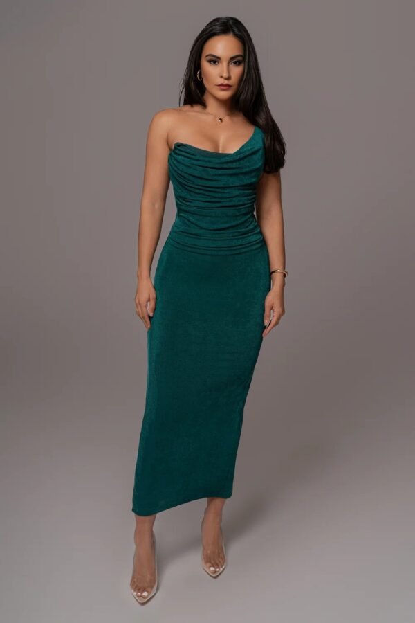 Sculpted Drape One-Shoulder Green Gown