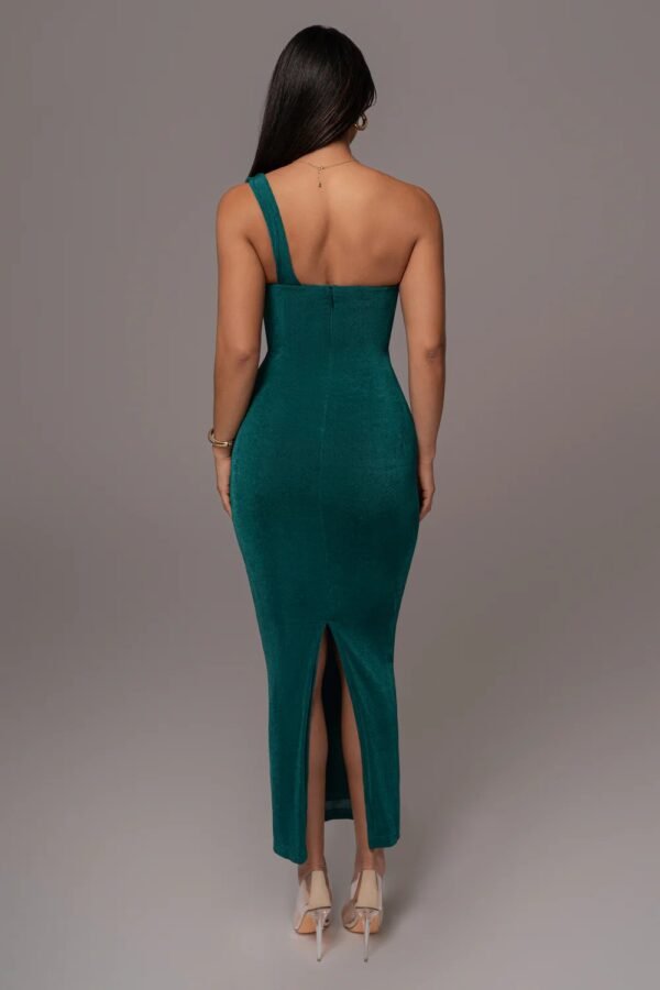 Sculpted Drape One-Shoulder Green Gown - Image 4