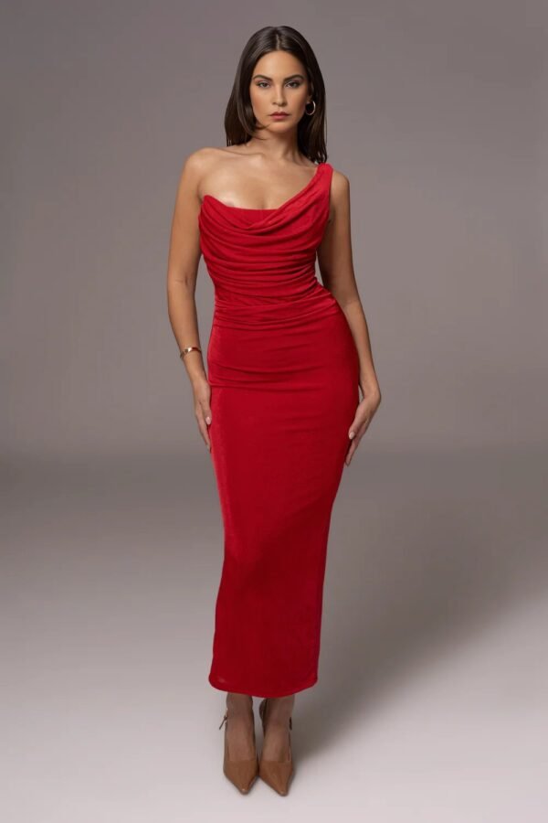 Sculpted Drape One-Shoulder RedGown