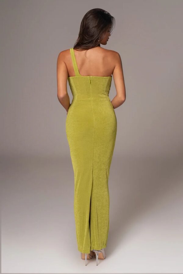 Sculpted Drape One-Shoulder Lime Gown - Image 4