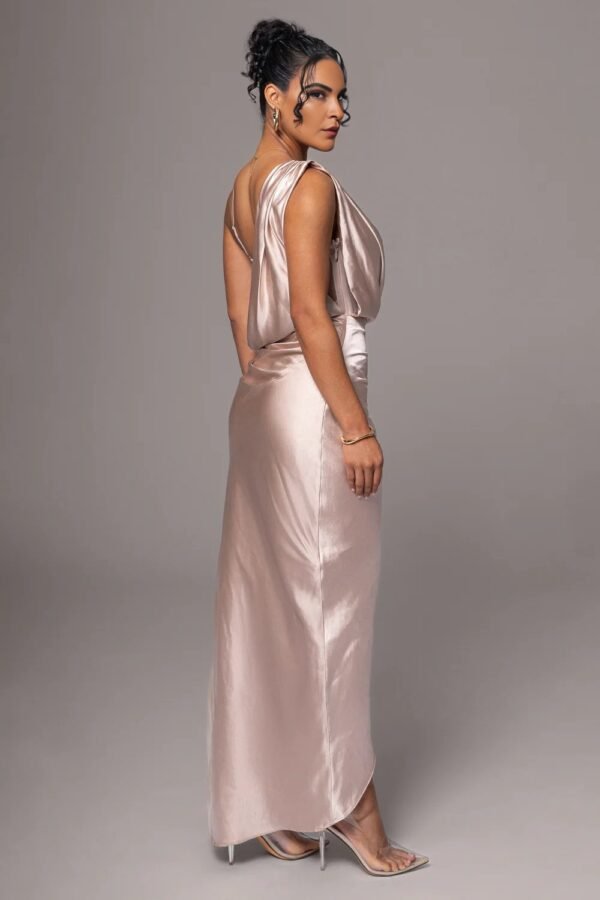 Satin Drape Corset Champagne Gown - Image 2