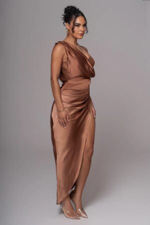 Satin Drape Corset Chocolate Gown – view 2