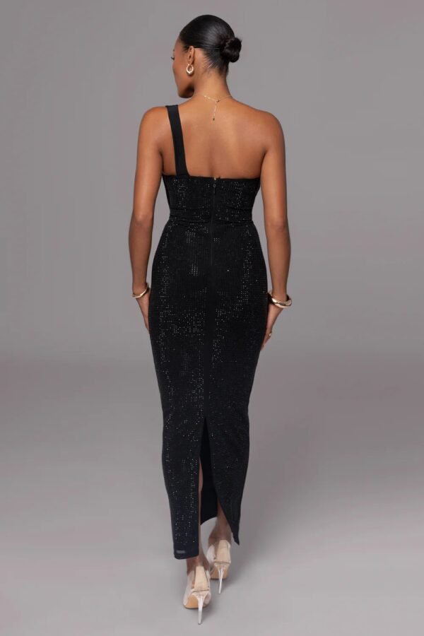 Embellished One-Shoulder Corset Black Gown - Image 3