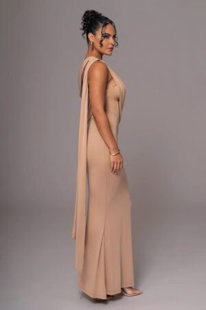 Draped Corset Taupe Maxi Dress – view 2
