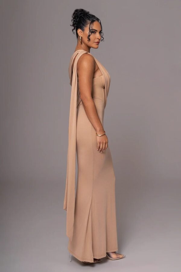 Draped Corset Taupe Maxi Dress - Image 2