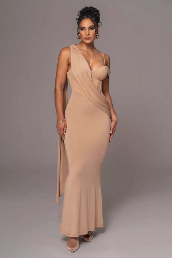 Draped Corset Taupe Maxi Dress