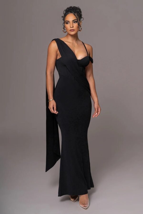 Draped Corset Black Maxi Dress