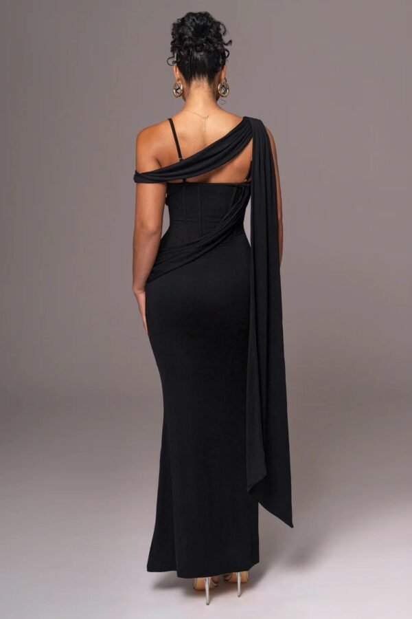 Draped Corset Black Maxi Dress - Image 3