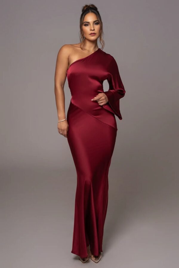 Satin Elegance One-Shoulder Red Gown