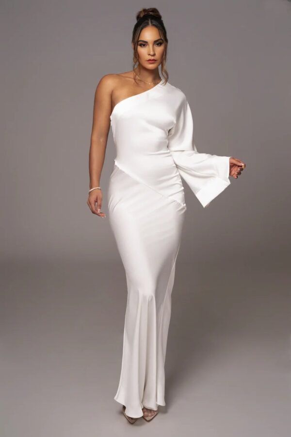 Satin Elegance One-Shoulder Ivory Gown