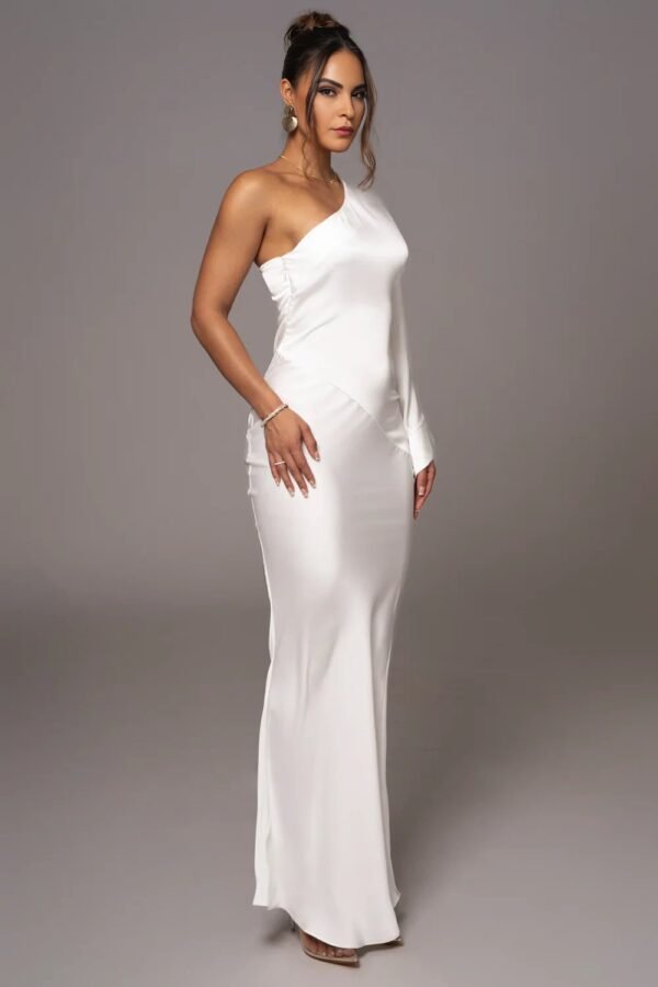 Satin Elegance One-Shoulder Ivory Gown - Image 4