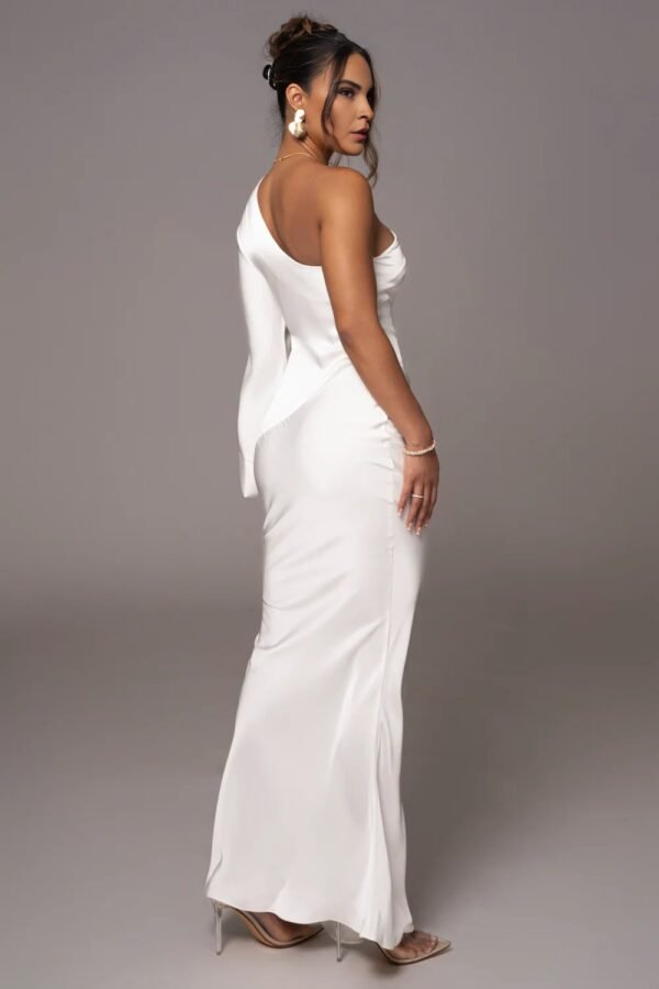 Satin Elegance One-Shoulder Ivory Gown - Image 5