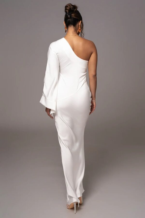 Satin Elegance One-Shoulder Ivory Gown - Image 6