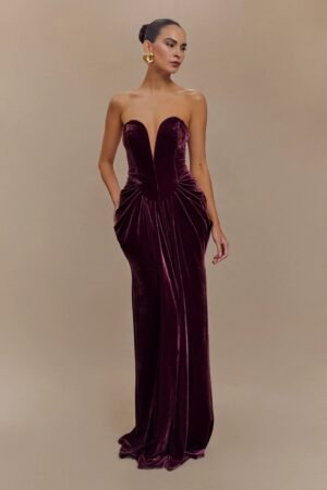 Velvet Elegance Plunge Plum Gown – view 2