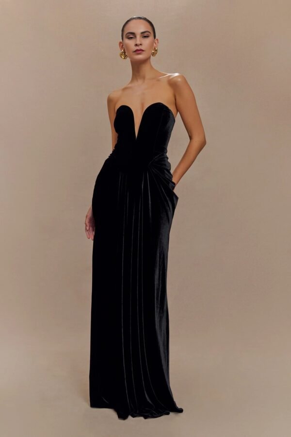 Velvet Elegance Plunge Black  Gown